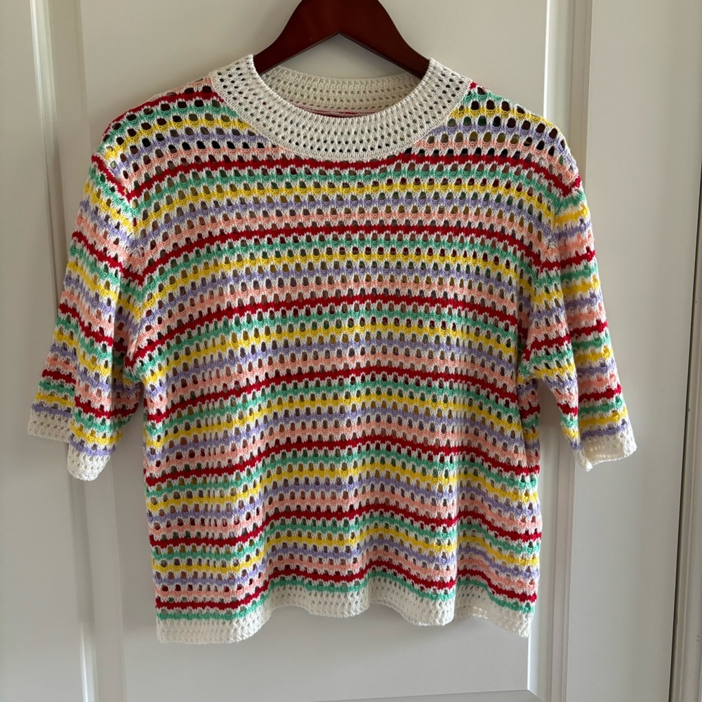 8 Birdies rainbow open weave sweater XL EUC